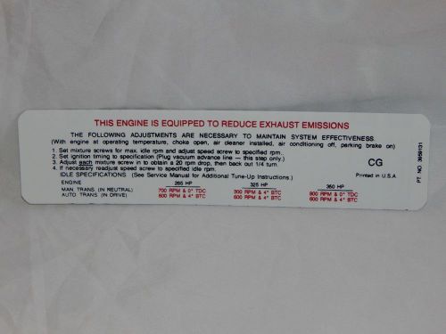 Timing instructions\exhaust emissions tdc ~ 396 cu in big block 325 350 hp decal