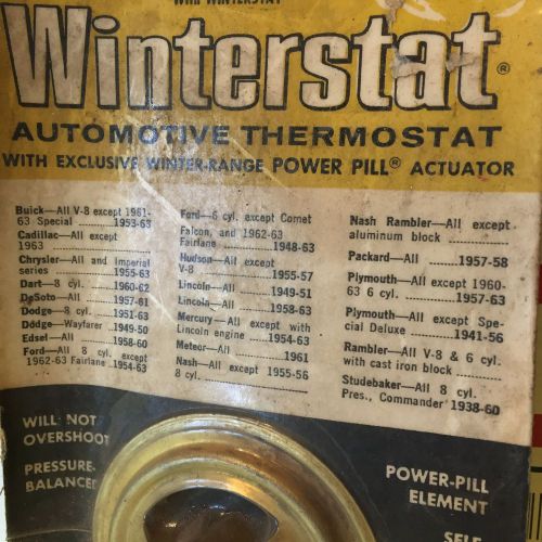 U.s. old car thermostat;  winterstat.    1948 to 1963 models.  item:  3765