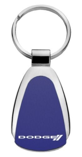 Authentic dodge stripes blue logo metal chrome tear drop key chain ring fob