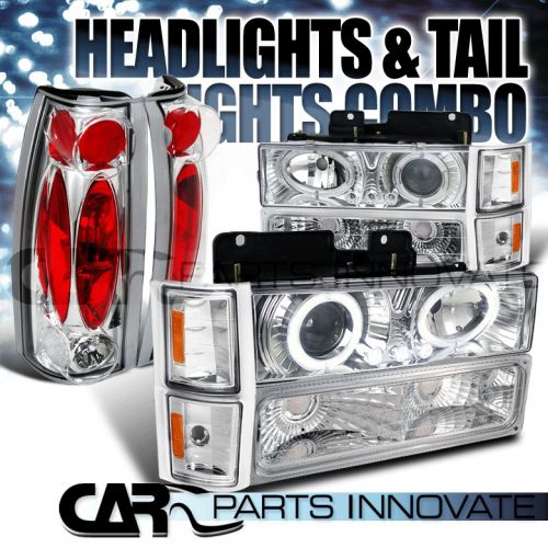 94-98 chevy c10 c/k tahoe chrome halo led projector headlights+tail lamps