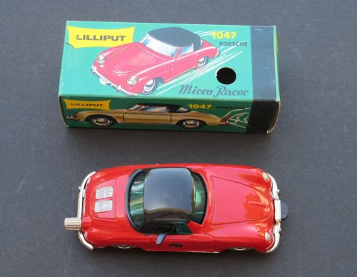 Red/black schuco lilliput micro racer, 356 porsche, #1047 windup w/mint box!