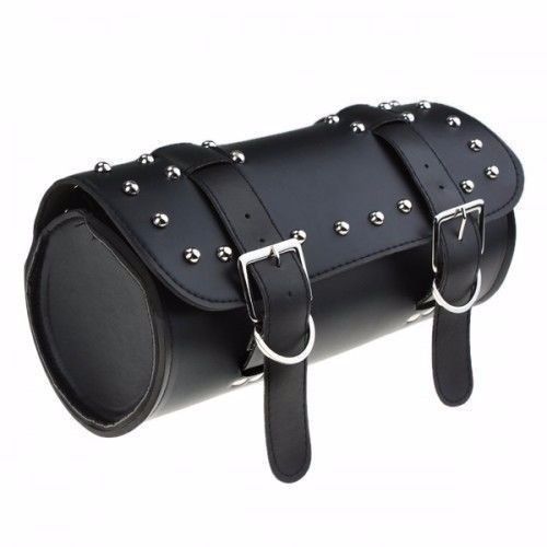 Motorcycle bike bicycle barrel shape black leather tool pouch bag