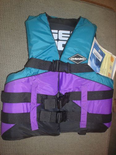 Sea doo jet boat life vest ski vest pfd adult s/m 32&#039;-40&#034; purple &amp; teal new oem