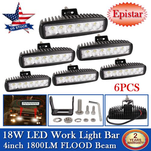 6x 18w led work light bar flood 6&#034;inch driving lamp truck off-road 4wd 4x4 ute