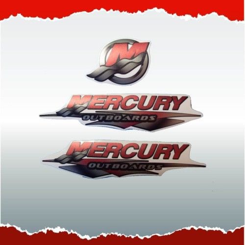 3x silver mercury vinyl decals stickers set kit outboard
