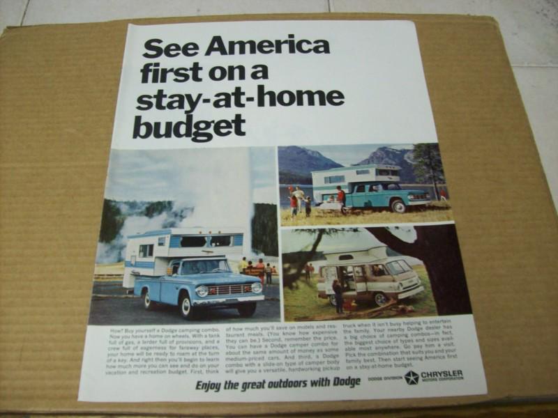 1966  dodge pickup truck & camper van  advertisement, vintage ad 