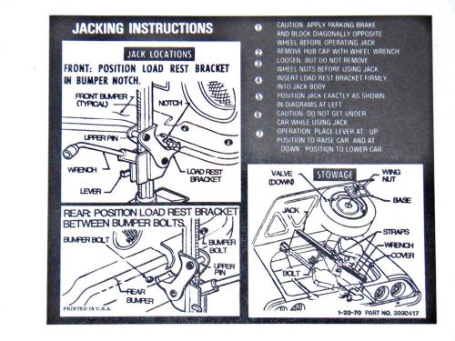New trunk lid bumper jack instruction sticker camaro 70 ss rs z28