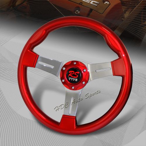 Jdm 350mm 6-hole red wood grain chrome 3-spoke sport steering wheel universal 1