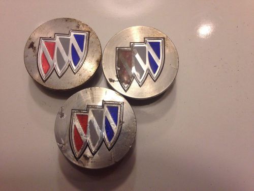 Set of 3  &#039;89-&#039;94 buick regal, 16&#034;, used cap, chrome w/ colored logo, 2-1/4&#034;