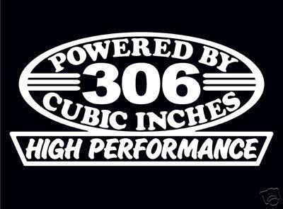 2 high performance 306 cubic inches decal set hp v8 engine emblem stickers