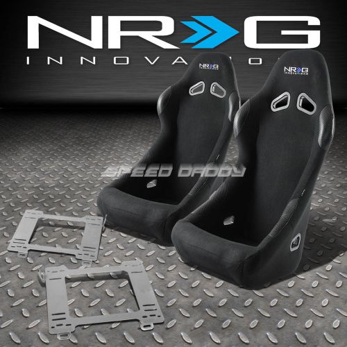 Nrg black cloth bucket racing seats+stainless steel bracket for 99-05 miata mx5