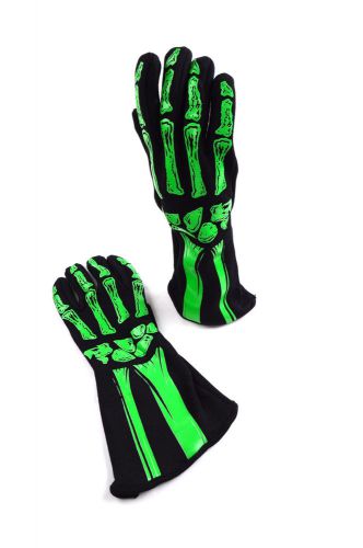 Rjs racing sfi 3.3/5 new skeleton racing gloves green / black size 2x 600090160