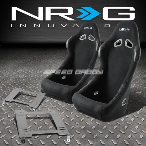 Nrg black cloth bucket racing seats+stainless steel bracket for 240sx s13 s14 ka