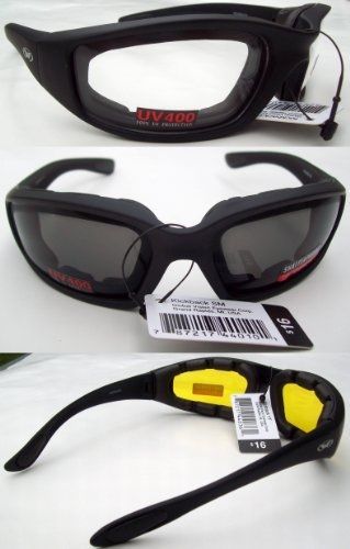 3kickback 3 pairs: padded motorcycle glasses sunglasses smoke clear yellow +