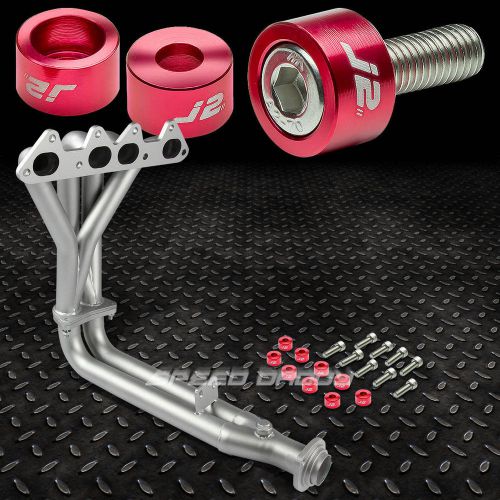 J2 for 94-97 accord f22 ceramic exhaust manifold header+red washer bolts