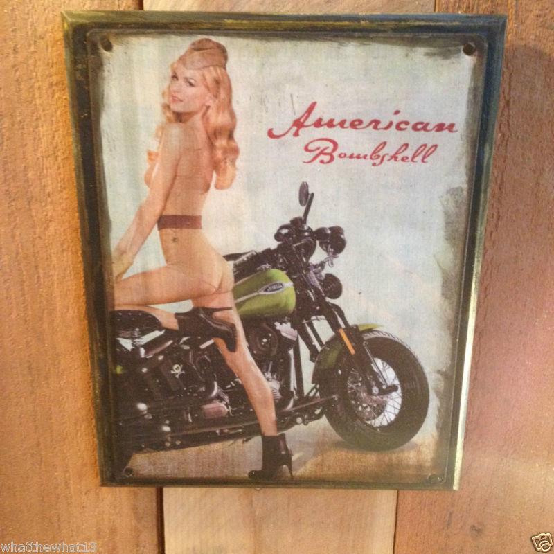 Harley sign american bombshell motorcycle girl logo tank for shop frame