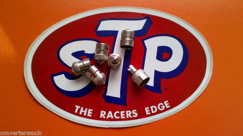Stainless steel valve stem caps  & vintage stp decal   
