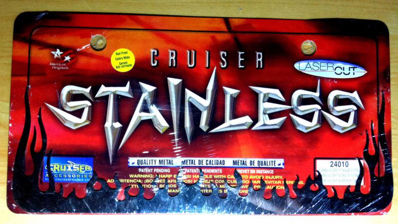 Cruiser accessories stainless steel classic flames license plate accent new