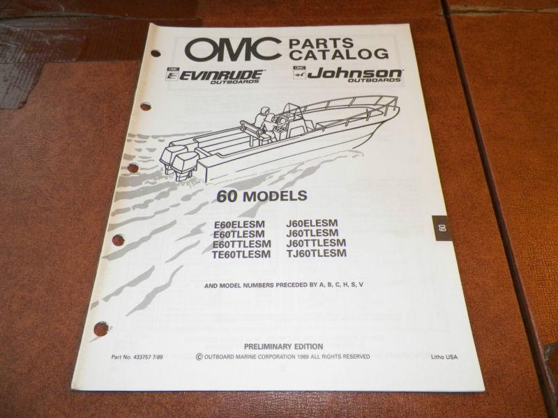 1990 omc johnson & evinrude 60 hp outboard boat motor parts catalog