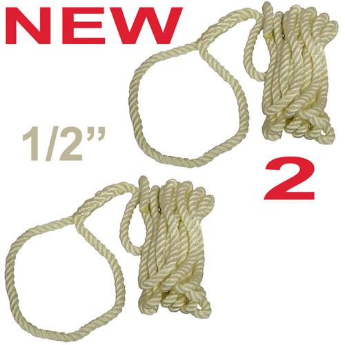 2 new 25' twist 1/2" nylon dock line,twisted marine boat tow rope,white