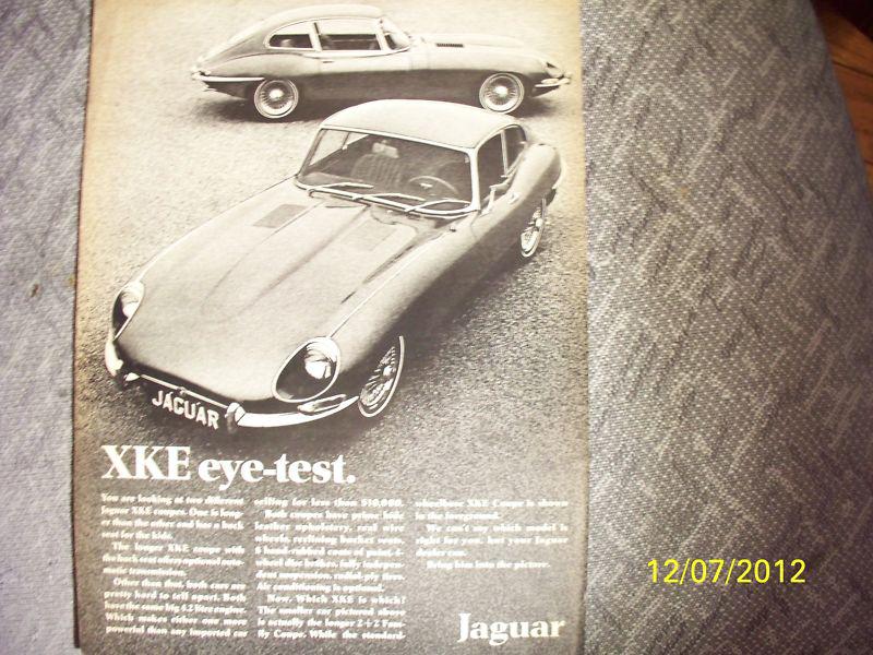 1968 jaguar xk-e in a b & w original,rare ad from '68! -frame it as a gift!