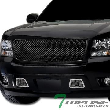 Blk mesh front hood bumper grill grille abs 07-12 chevy tahoe/suburban/avalanche