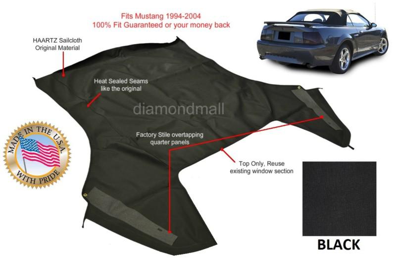 Ford mustang convertible soft top (top section only) black sailcloth 1994-2004