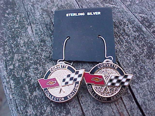Chevy corvette collector sterling silver hoop earrings mint handcarfted in usa!!