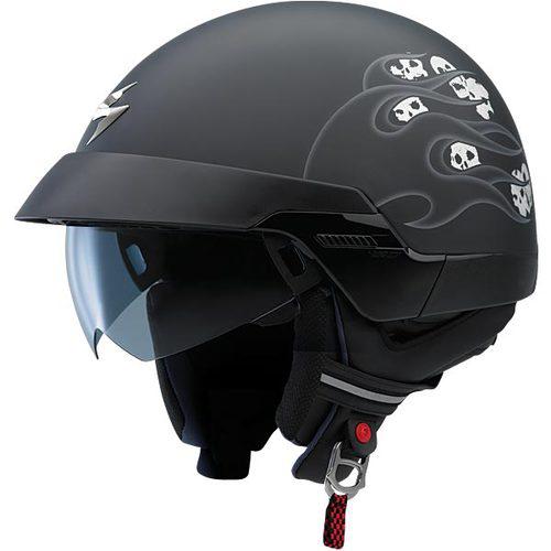 Scorpion exo-100 spitfire motorcycle half helmet flat black/silver xs