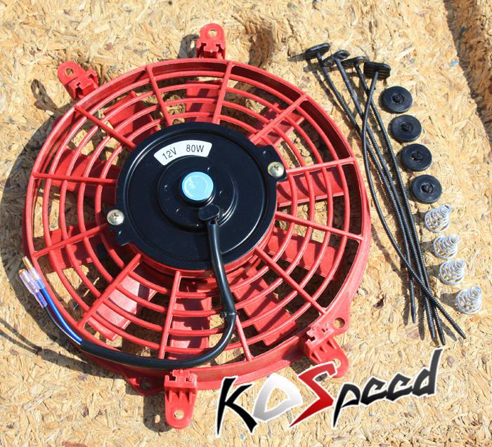 Universal red 9" 12v electric radiator/engine cooling fan+mounting zip tie kit