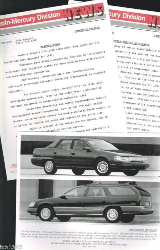 1991 mercury sable press kit photo, specifications for?brochure