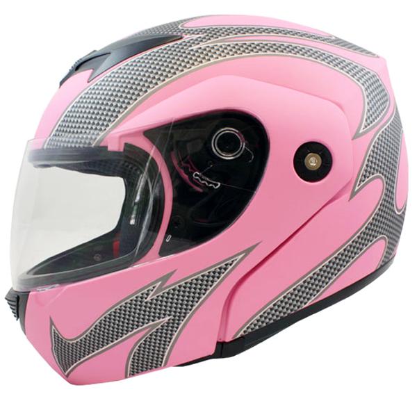 Flat pink flame flip up modular full face motorcycle helmet street dot-s / small