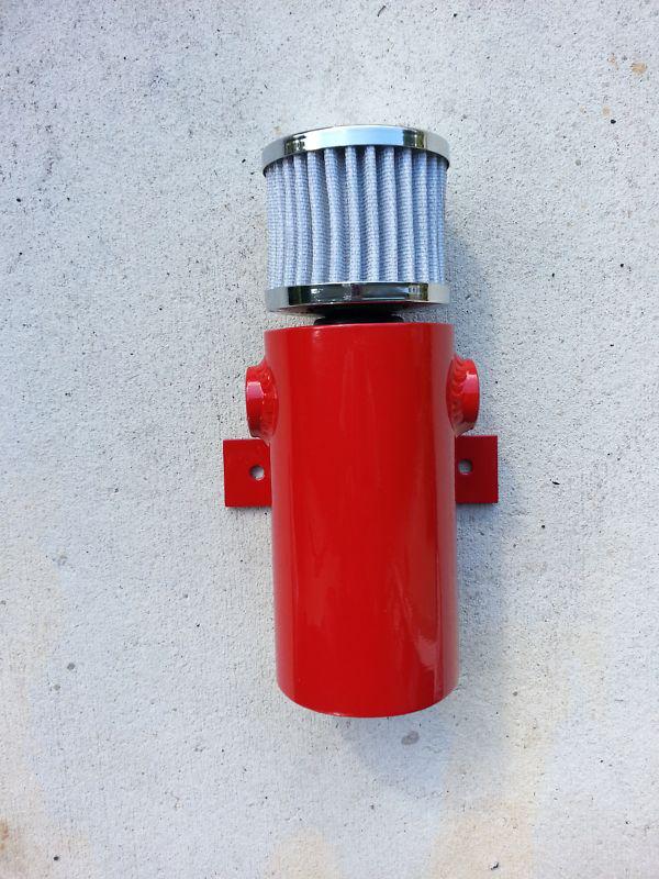 Baffled aluminum breather tank / oil catch can tube  with 1/2" ports red