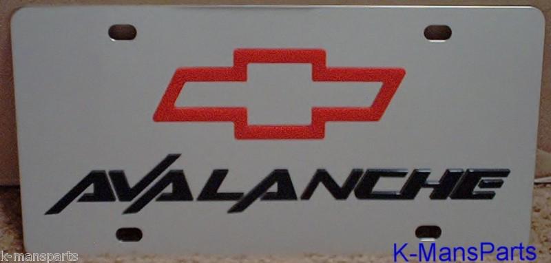 Chevrolet avalanche stainless steel vanity license plate tag bowtie red