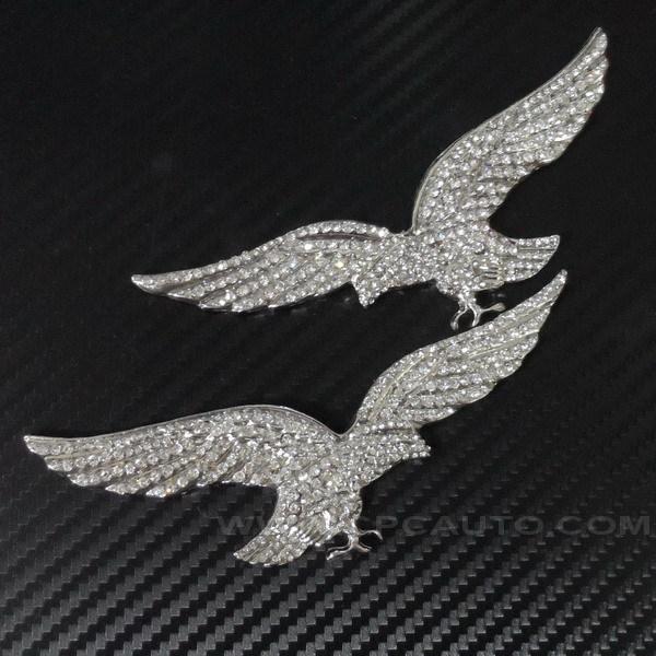  car truck chrome badge emblem sticker metal crystal diamond flying eagle 2pcs