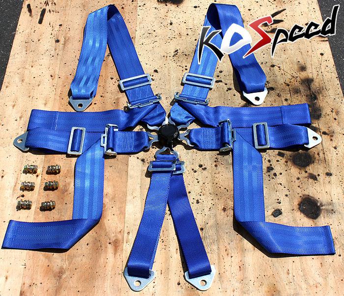 Universal 3" strap 6-pt point camlock blue nylon racing seat belt harness safety