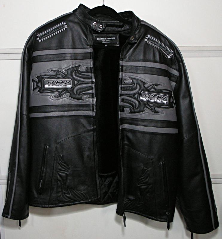 Motocross speed racing club genuine leather jacket w/zipper lining size: xl