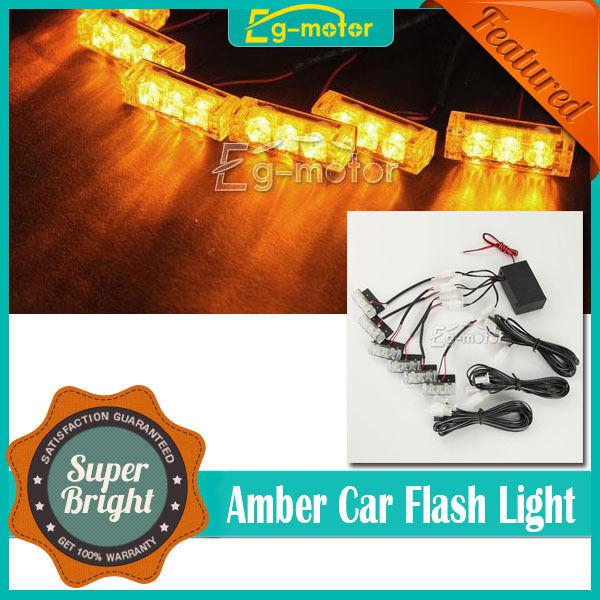18 amber led car vehicle flashing strobe flash grille decorate lights 3 modes