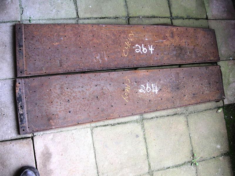 1920's 1930's chevrolet running boards 49 5/8 in long 1 edge. 50 1/8 in long i e