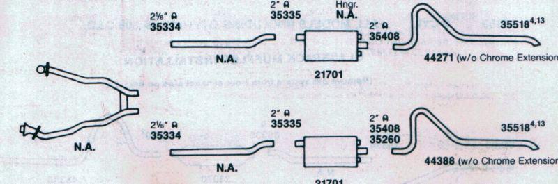1968 mercury cougar dual exhaust system, aluminized, 302 engines