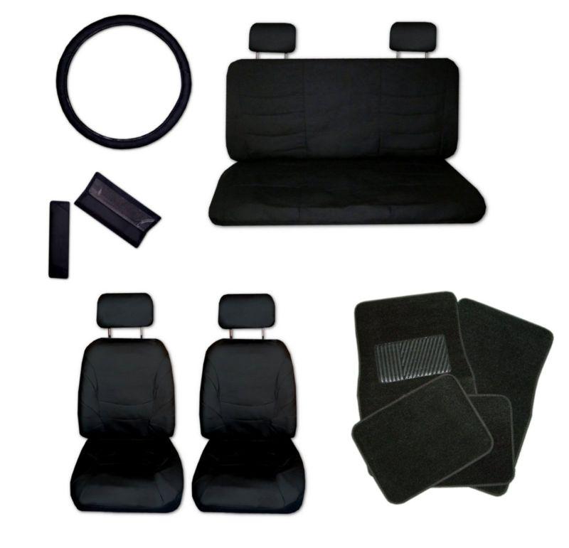 Xtreme faux leather solid black car seat covers set and black floor mats #b