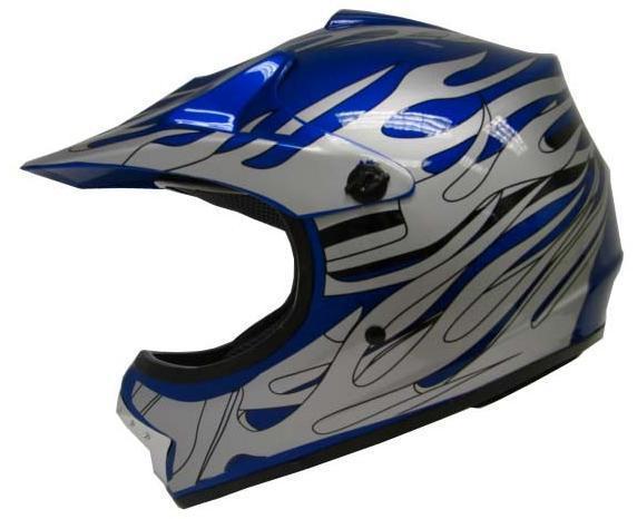 Youth blue silver flame dirt bike atv motocross motorcorss off-road helmet mx ~s