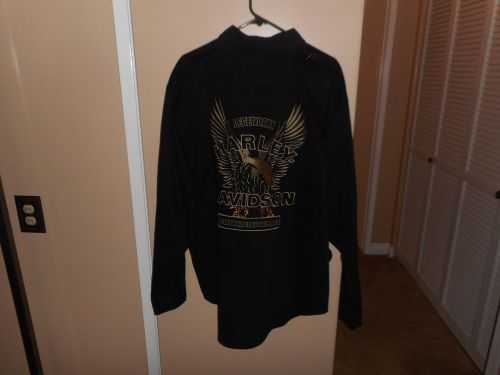 Men&#039;s harley davidson embroidered black eagle button front garage shop shirt xxl