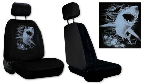 Great white shark ocean 2 low back bucket car truck suv black seat covers pp 5a