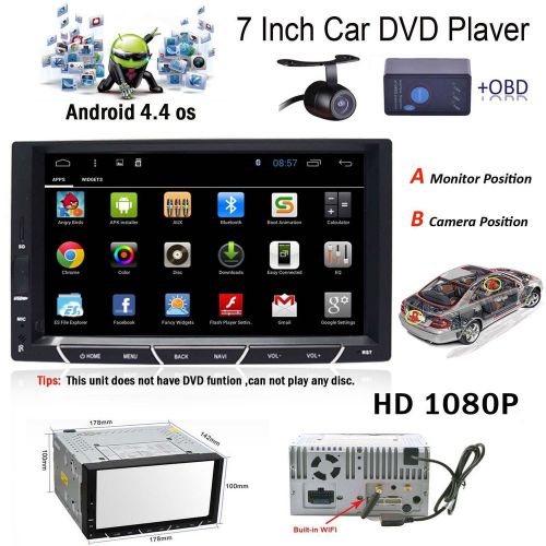 Cam+ obd +gps 7&#034; 2 din touchscreen car dvd fm stereo player wifi 3g android 4.4