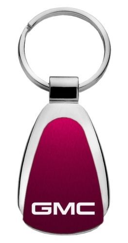 Genuine gmc burgundy red logo metal chrome tear drop key chain ring fob