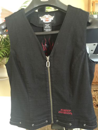 Womens harley-davidson black vest motorcycle stretch cotton red rose small