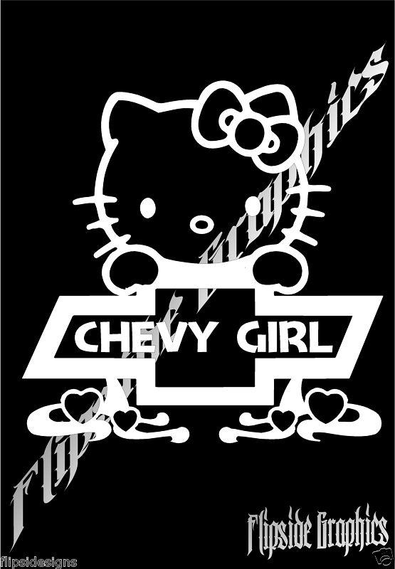 Decal chevy hello kitty custom graphics laptop window car truck vinyl sticker x2
