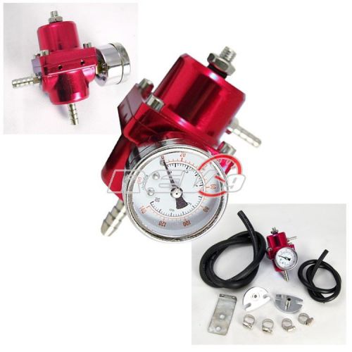 Universal red jdm fuel adjustable pressure 0-140 psi gauge regulator+hoses fpr