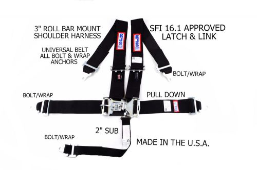 Rjs racing sfi 16.1 5pt universal harness bolt &amp; wrap in belt black 1128101